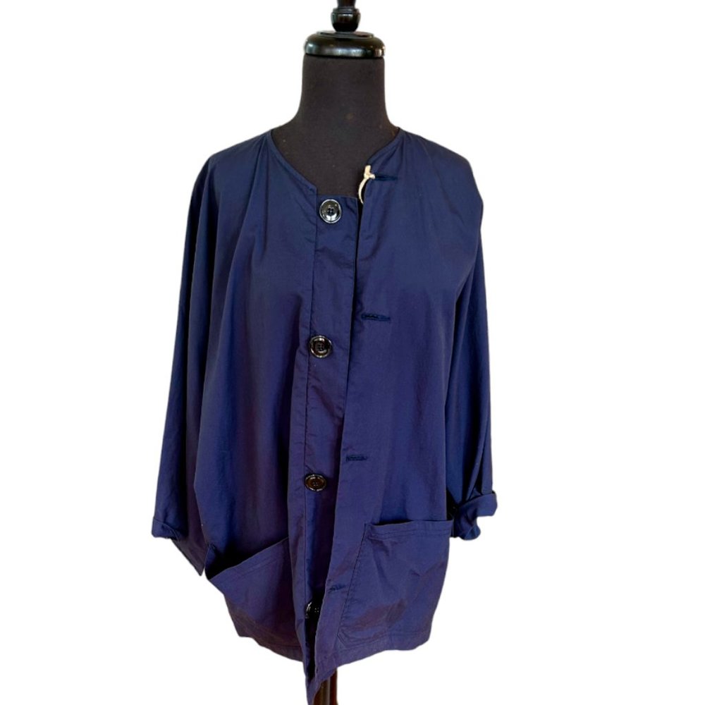 Monitaly Oversized 100% Cotton Navy Peasant Jacket Size XS